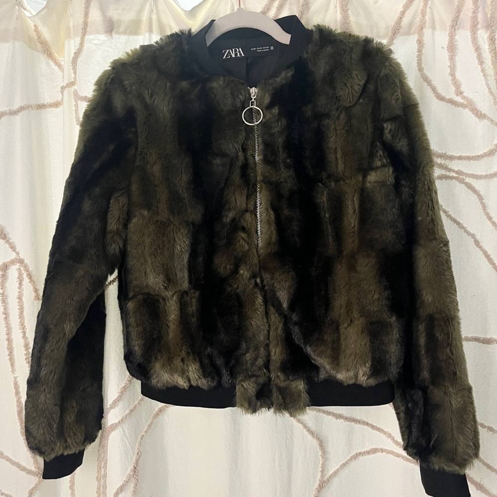 Zara Dark Brown faux fur bomber jacket